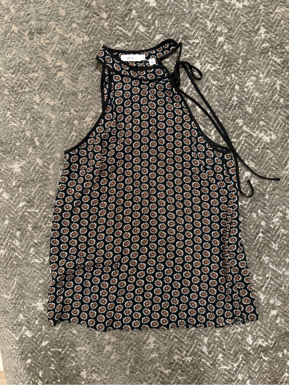 A.L.C. Floral Silk Tie Neck Halter Top Black Patterned Size 0